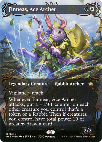 Finneas, Ace Archer (Borderless) (Raised Foil) (BLB-348) - Bloomburrow: (Showcase) (Borderless) Foil