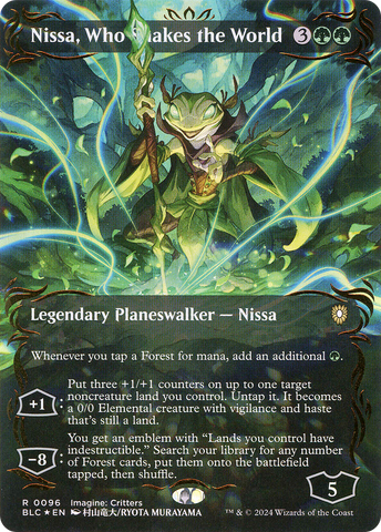 Nissa, Who Shakes the World (Borderless) (Raised Foil) (BLC-096)  Foil - Bloomburrow Commander