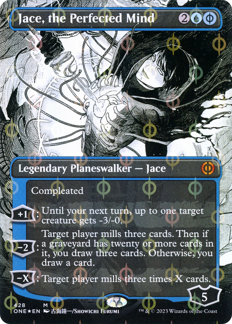 Jace, the Perfected Mind (Borderless) (Step-and-Compleat Foil) (ONE-428)  Foil - Phyrexia: All Will Be One: (Showcase)