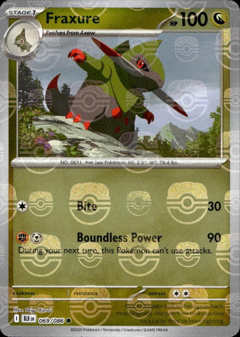 Fraxure (Master Ball Pattern) 069/086  - Holofoil SV Black Bolt - Common