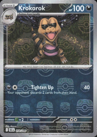 Krokorok (Master Ball Pattern) 058/086  - Holofoil SV Black Bolt - Common