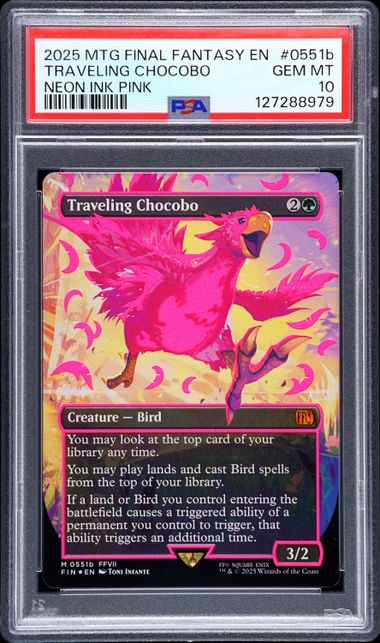 Four Consecutively Numbered PSA 10 2025 Magic the Gathering Final Fantasy Black, Neon Ink Blue, Green & Pink TRAVELING CHOCOBOs
