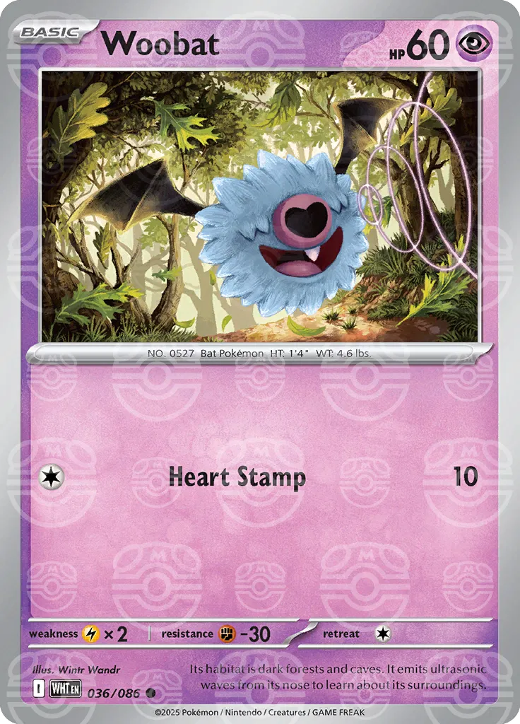 Woobat (Master Ball Pattern) 036/086  - Holofoil SV White Flare