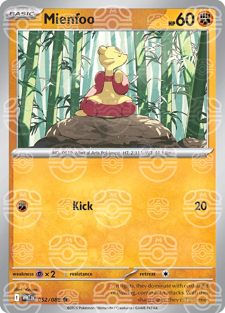 Mienfoo (Master Ball Pattern) 052/086  - Holofoil SV White Flare