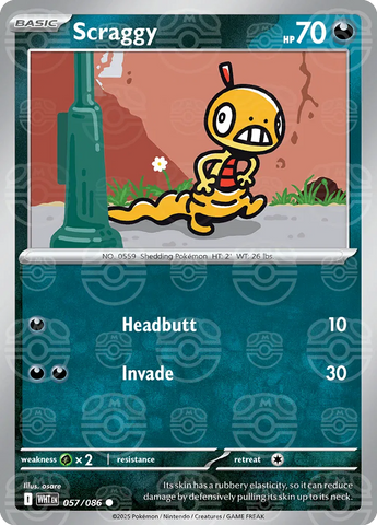 Scraggy (Master Ball Pattern) 057/086  - Holofoil SV White Flare