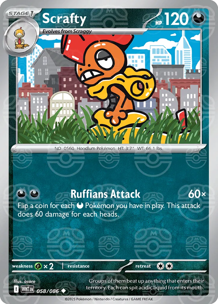 Scrafty (Master Ball Pattern) 058/086  - Holofoil SV White Flare