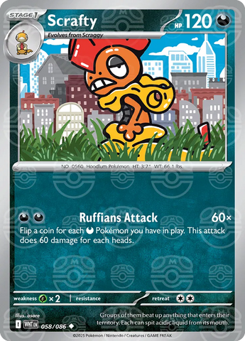Scrafty (Master Ball Pattern) 058/086  - Holofoil SV White Flare