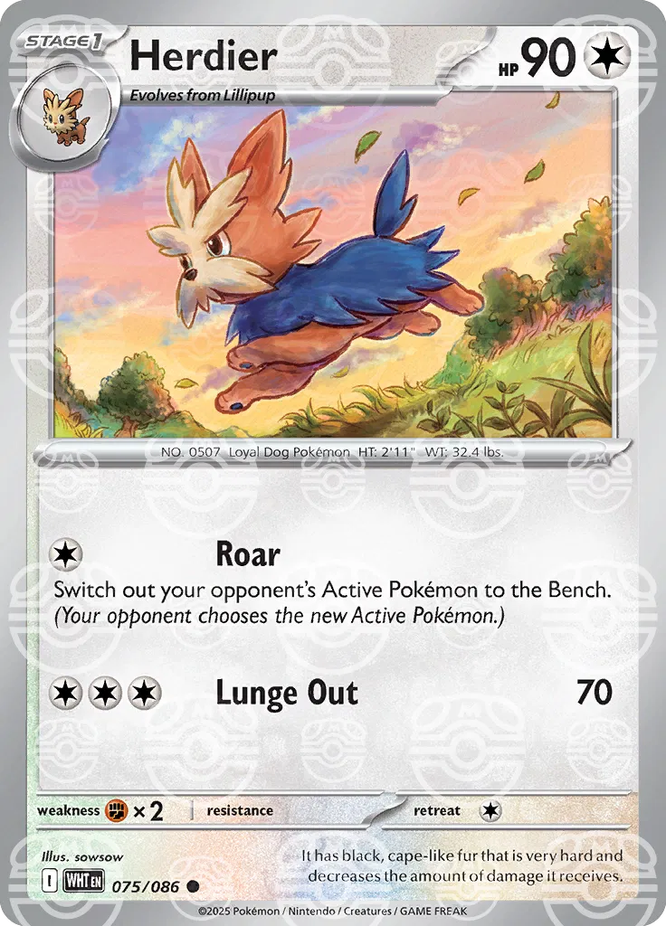Herdier (Master Ball Pattern) 075/086  - Holofoil SV White Flare