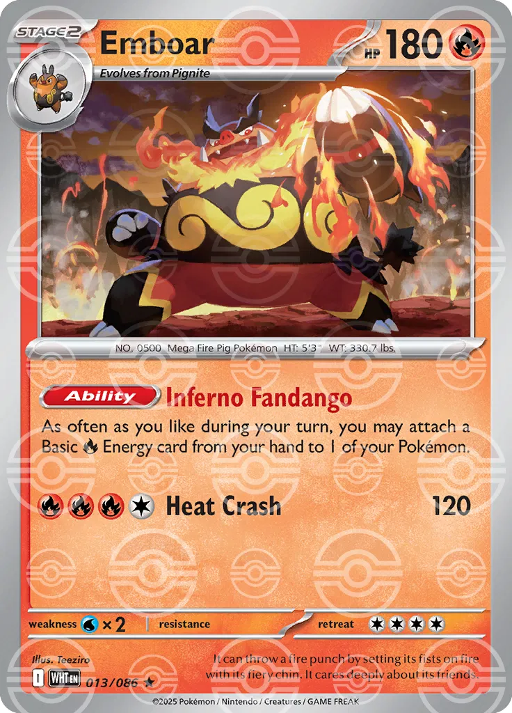 Emboar (Poke Ball Pattern) 013/086  - Holofoil SV White Flare