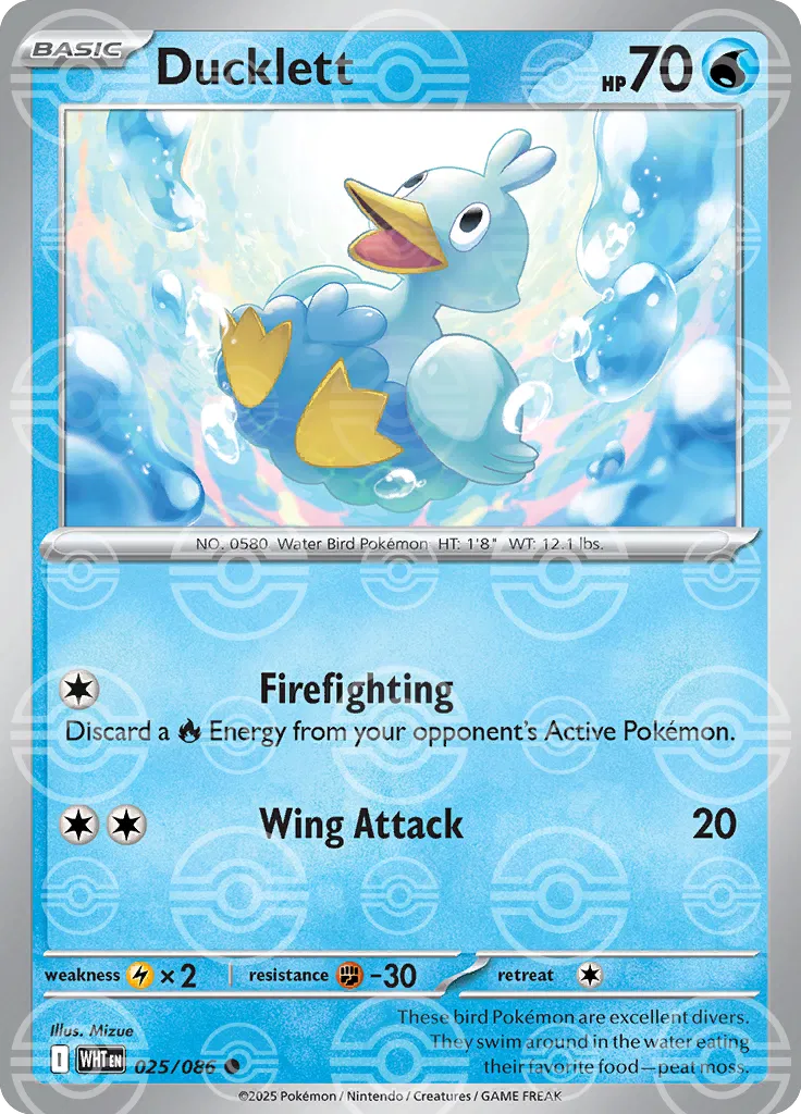 Ducklett (Poke Ball Pattern) 025/086  - Holofoil SV White Flare