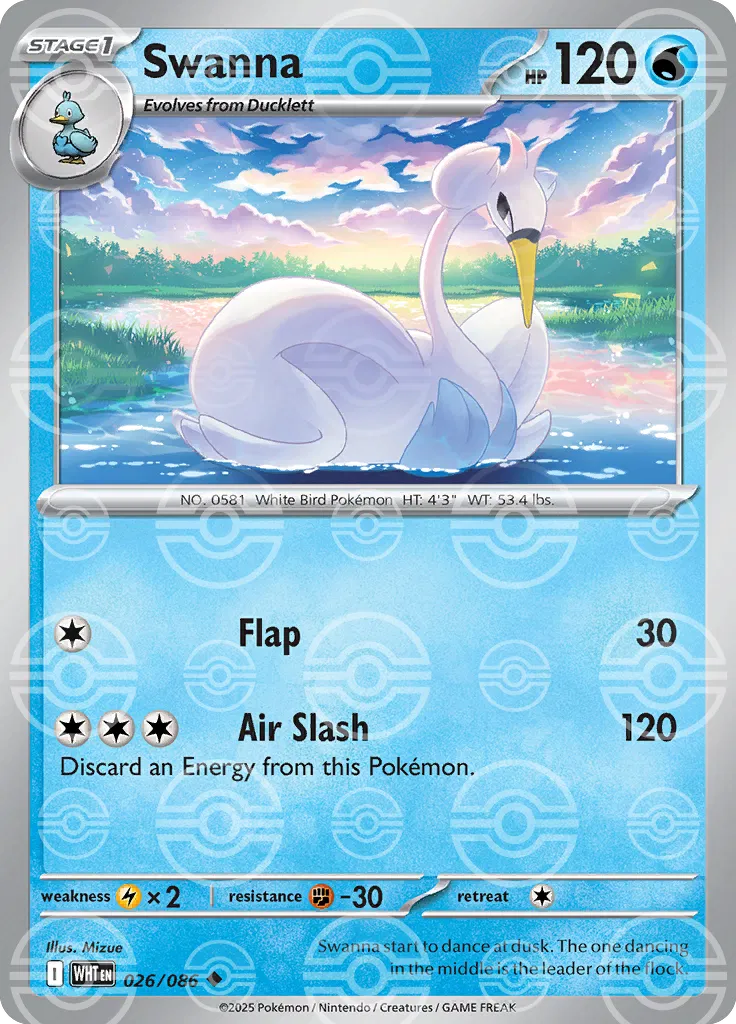 Swanna (Poke Ball Pattern) 026/086 - Holofoil SV White Flare