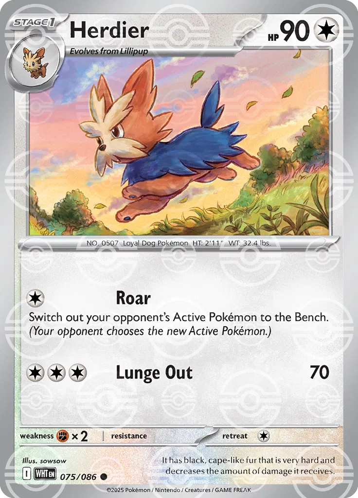 Herdier (Poke Ball Pattern) 075/086  - Holofoil SV White Flare
