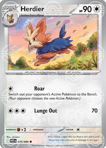 Herdier (Poke Ball Pattern) 075/086  - Holofoil SV White Flare