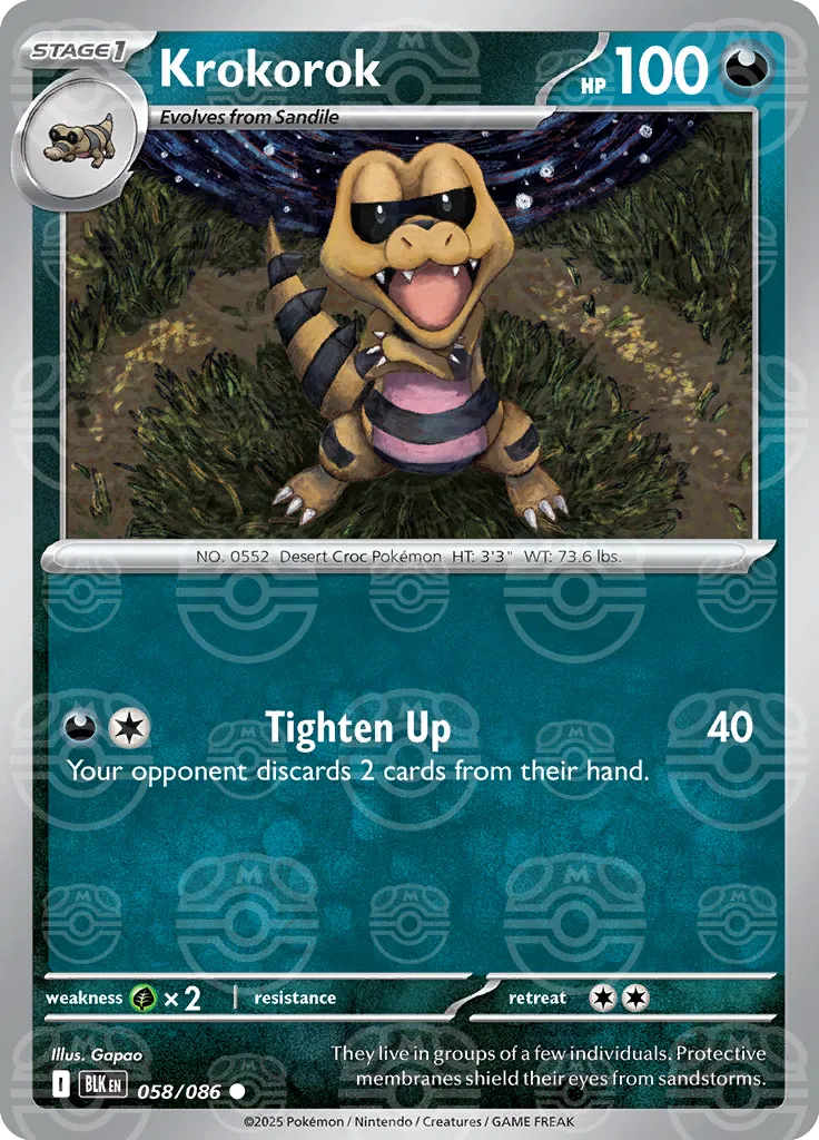 Krokorok (Master Ball Pattern) 058/086 - Holofoil SV Black Bolt