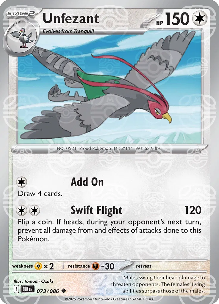 Unfezant (Master Ball Pattern) 073/086  - Holofoil SV Black Bolt