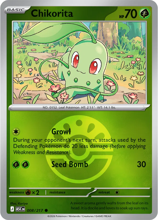 Chikorita (Friend Ball) 008  - Reverse Holofoil ME Ascended Heroes - Common