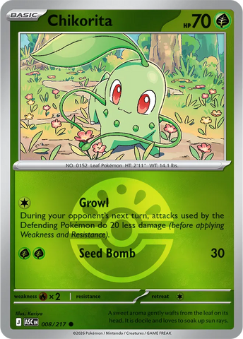 Chikorita (Friend Ball) 008/217 - Reverse Holofoil ME Ascended Heroes - Common