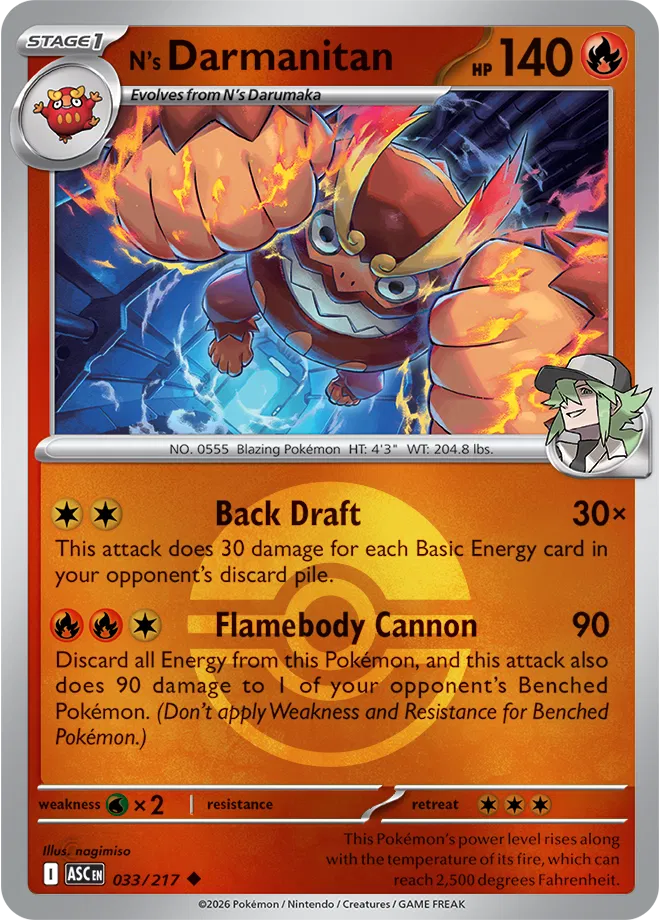 N's Darmanitan (Poke Ball) 033  - Reverse Holofoil ME Ascended Heroes - Uncommon