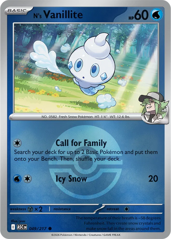 N's Vanillite (Poke Ball) 049/217  - Reverse Holofoil ME Ascended Heroes - Common