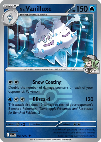 N's Vanilluxe (Poke Ball) 051/217  - Reverse Holofoil ME Ascended Heroes - Uncommon