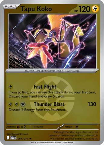 Tapu Koko (Energy Symbol Pattern) 067/217  - Reverse Holofoil ME Ascended Heroes - Rare