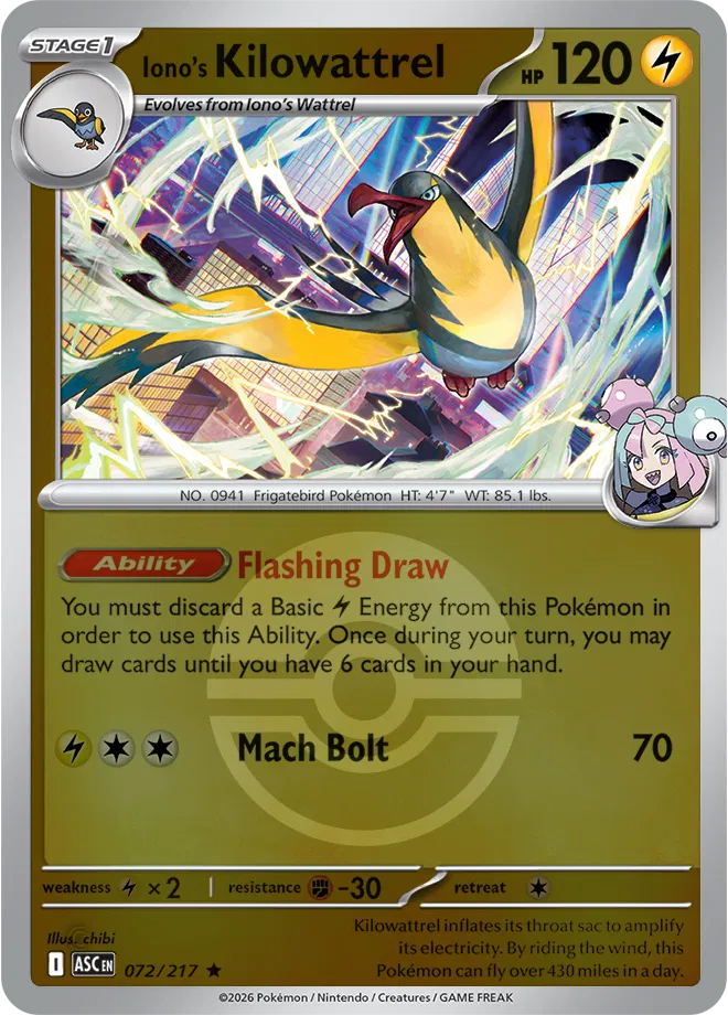 Iono's Kilowattrel (Poke Ball) 072/217  - Reverse Holofoil ME Ascended Heroes - Rare