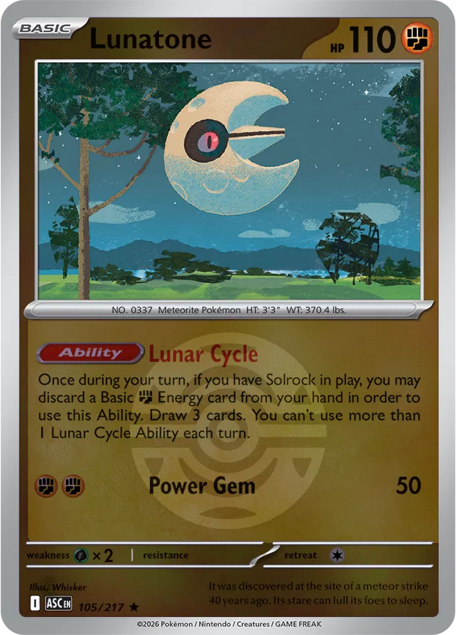 Lunatone (Dusk Ball) 105/217  - Reverse Holofoil ME Ascended Heroes - Rare