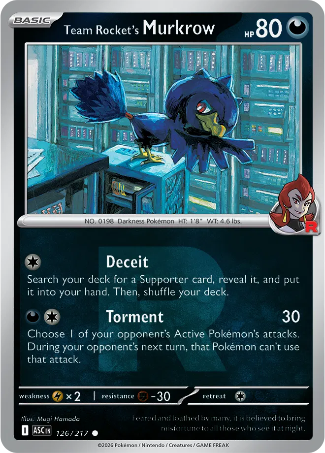 Team Rocket's Murkrow (Team Rocket) 126/217  - Reverse Holofoil ME Ascended Heroes - Common