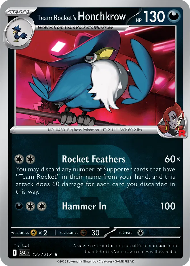 Team Rocket's Honchkrow (Team Rocket) 127/217  - Reverse Holofoil ME Ascended Heroes - Rare