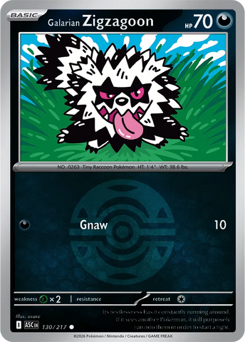 Galarian Zigzagoon (Dusk Ball) 130/217  - Reverse Holofoil ME Ascended Heroes - Common