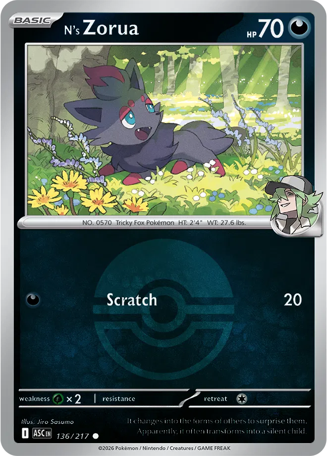 N's Zorua (Poke Ball) 136/217  - Reverse Holofoil ME Ascended Heroes - Common