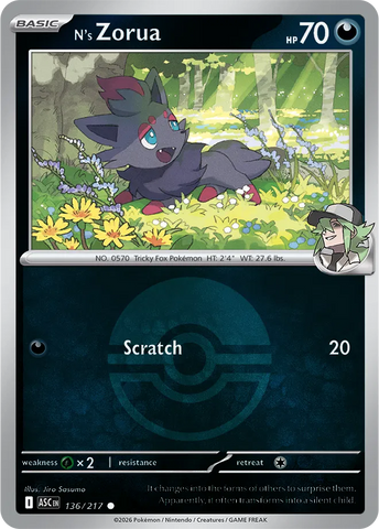 N's Zorua (Poke Ball) 136/217  - Reverse Holofoil ME Ascended Heroes - Common