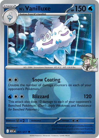 N's Vanilluxe (Energy Symbol Pattern) 051/217  - Reverse Holofoil ME Ascended Heroes - Uncommon