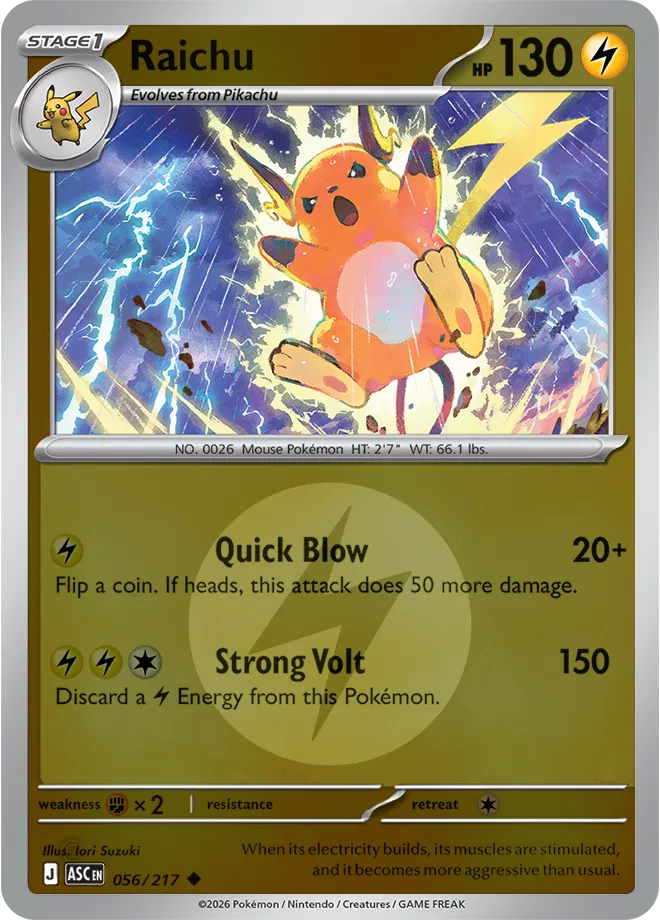 Raichu (Energy Symbol Pattern) 056/217  - Reverse Holofoil ME Ascended Heroes - Uncommon