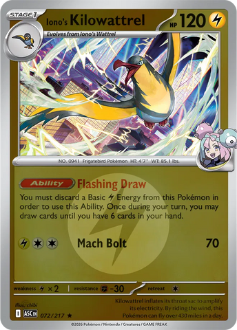Iono's Kilowattrel (Energy Symbol Pattern) 072/217  - Reverse Holofoil ME Ascended Heroes - Rare