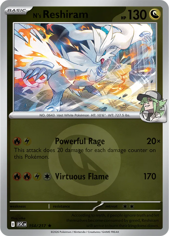N's Reshiram (Energy Symbol Pattern) 154/217  - Reverse Holofoil ME Ascended Heroes - Rare