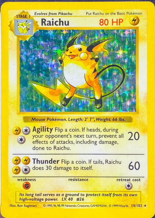 Raichu 014  - Unlimited Holofoil Base Set Shadowless - Holo Rare