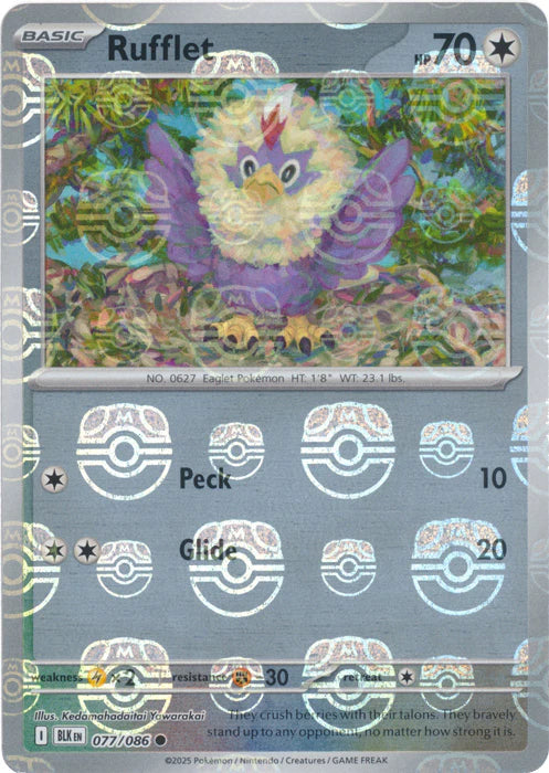 Rufflet (Master Ball Pattern) 077/086  - Holofoil SV Black Bolt - Common