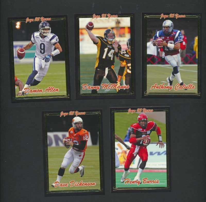 A complete set of collectible trading cards featuring Canadian football players with gold foil accents on the borders.