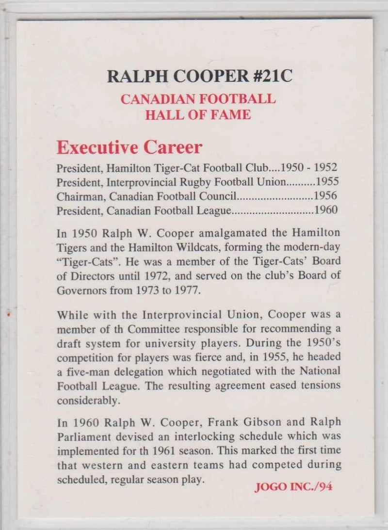1994 Jogo CFL Hall Of Fame