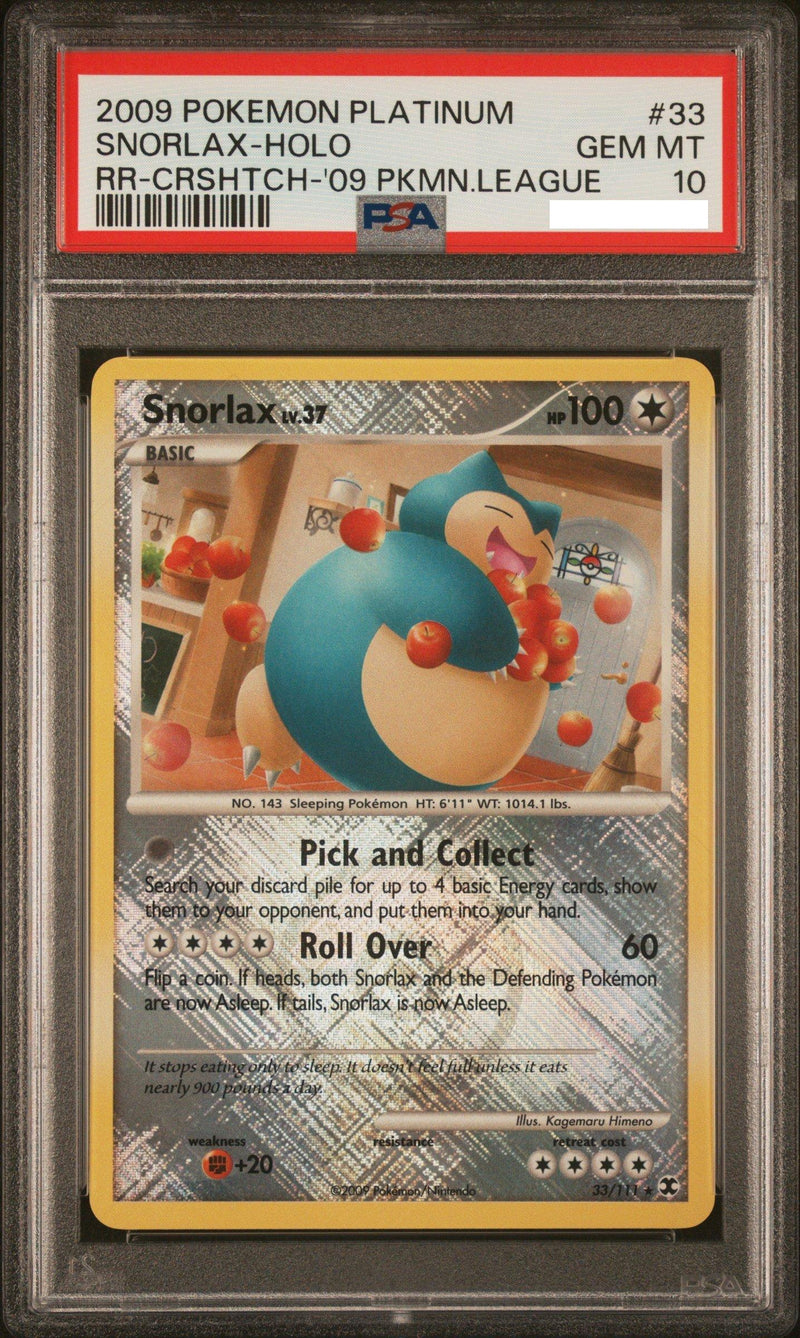 Pokemon Snorlax Holo (33/111) [Platinum Rising Rivals Crosshatch League Promo] PSA 10