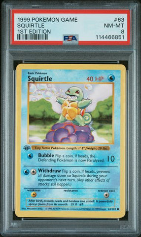 Pokemon Squirtle Shadowless (63/102) [Base Set: 1st Edition] PSA 8